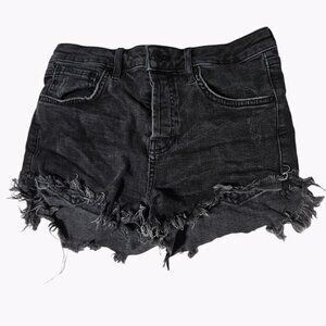 Forever 21 Jean Shorts Womens Size 28 Mid Rise Black Denim Cutoff Hot Pants
